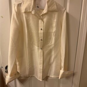 Bloomingdale's Silk Cream Blouse rhinestone buttons and cufflinks